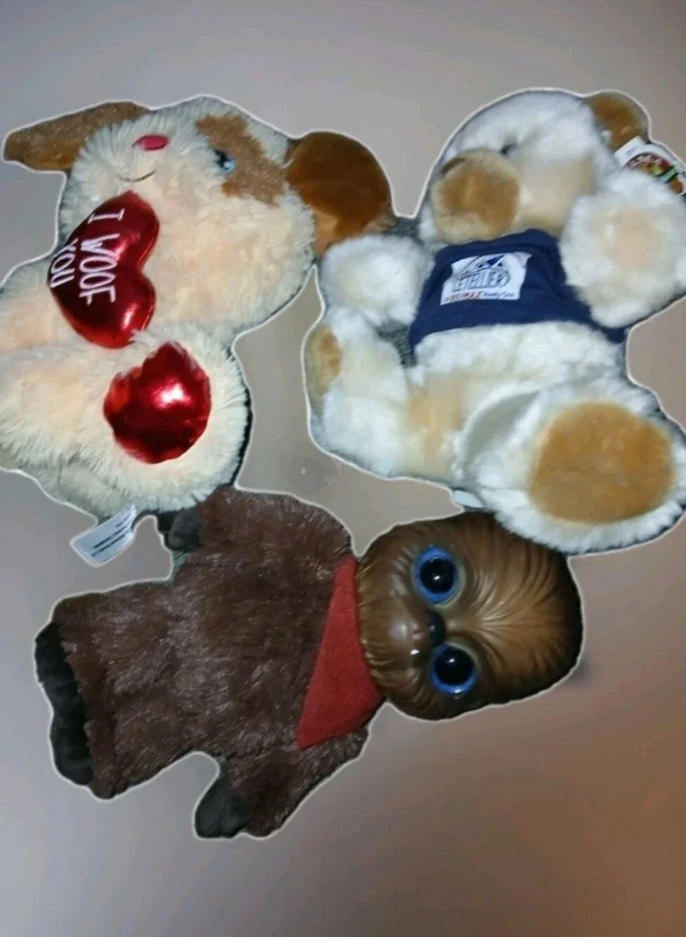 Set of 3 Plush Toys - Cream & Brown with Red Accents
